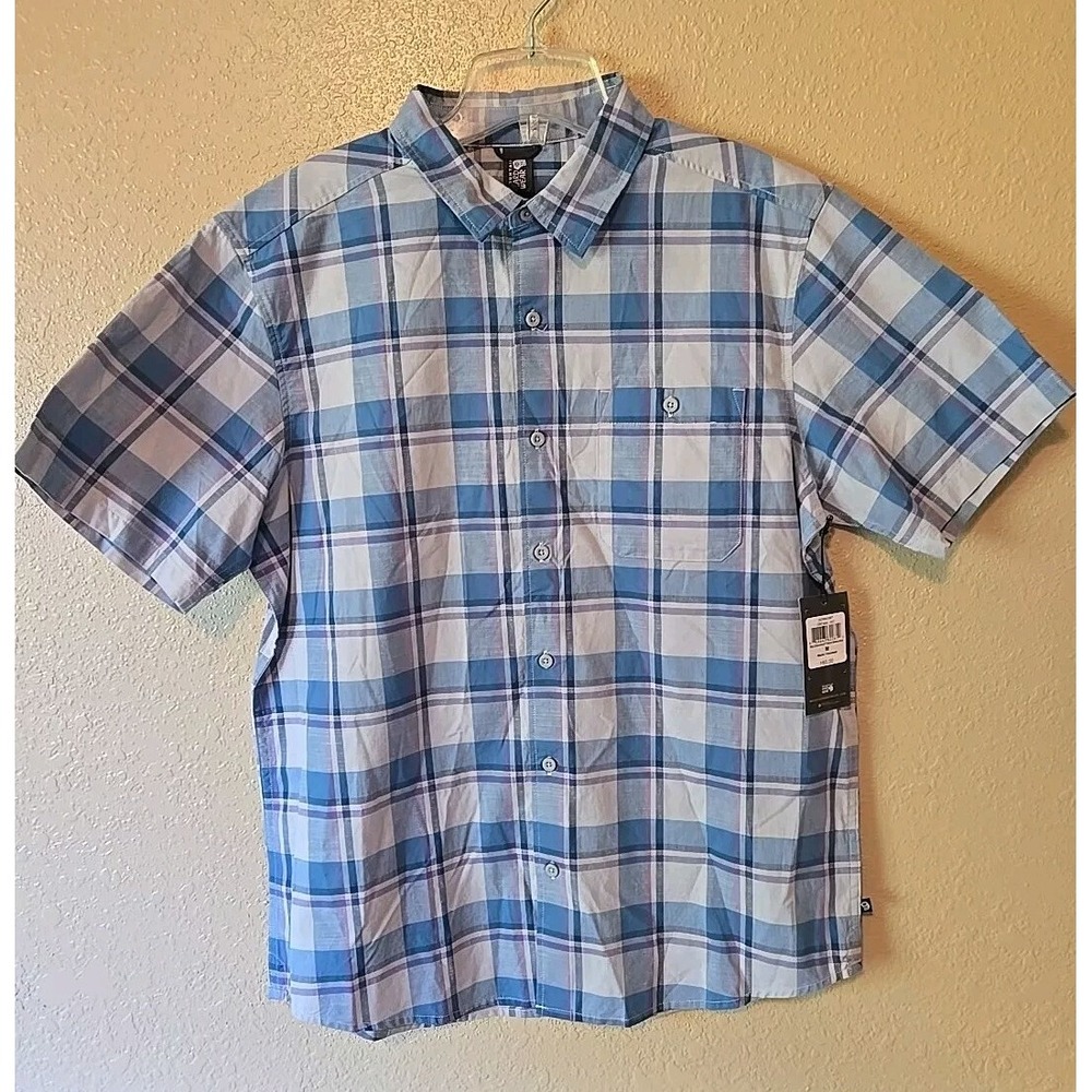 Mountain Hardwear Big Cottonwood‎ Mens Medium Short Sleeve Shirt Plaid New Blue